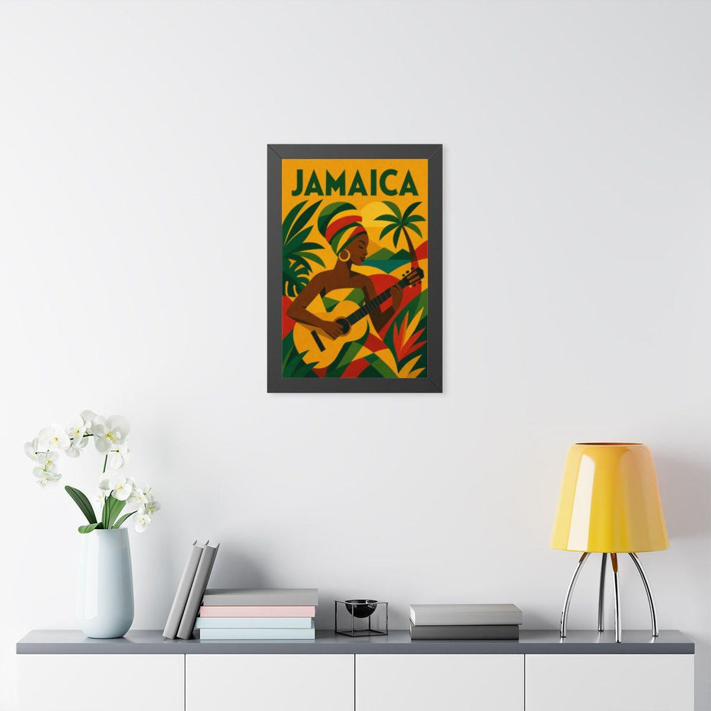 Jamaica Music Jamaica Framed Poster | Vintage Travel Wall Art | Black Walnut White Frame | 16x24 20x30