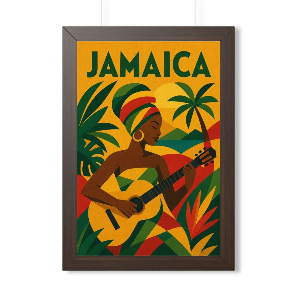 Jamaica Music Jamaica Framed Poster | Vintage Travel Wall Art | Black Walnut White Frame | 16x24 20x30