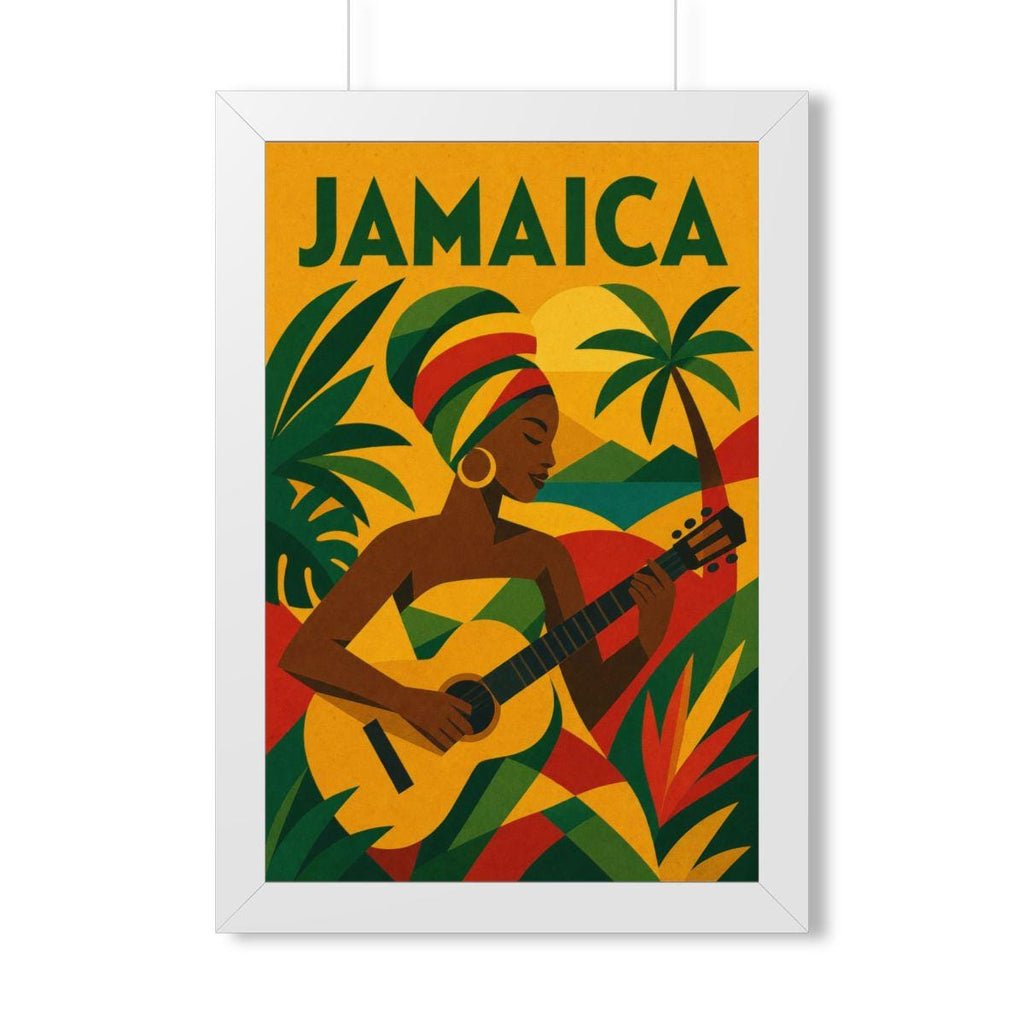 Jamaica Music Jamaica Framed Poster | Vintage Travel Wall Art | Black Walnut White Frame | 16x24 20x30