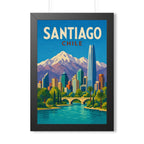 Santiago Chile Framed Poster | Vintage Travel Wall Art | Black Walnut White Frame | 16x24 20x30
