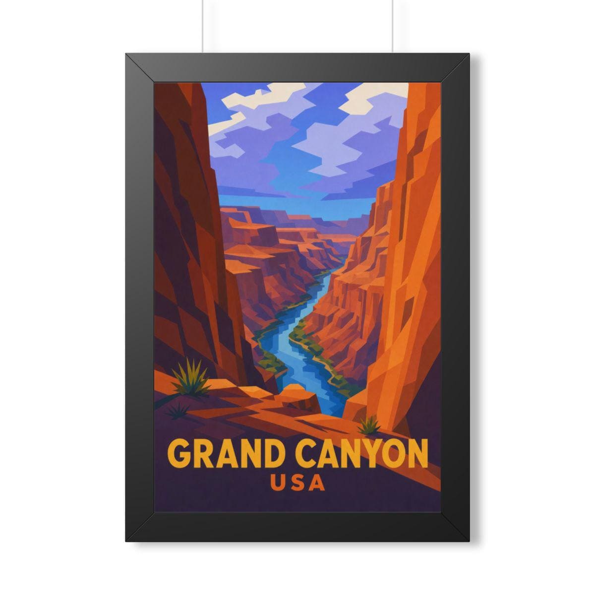 Grand Canyon United States Framed Poster | Vintage Travel Wall Art | Black Walnut White Frame | 16x24 20x30