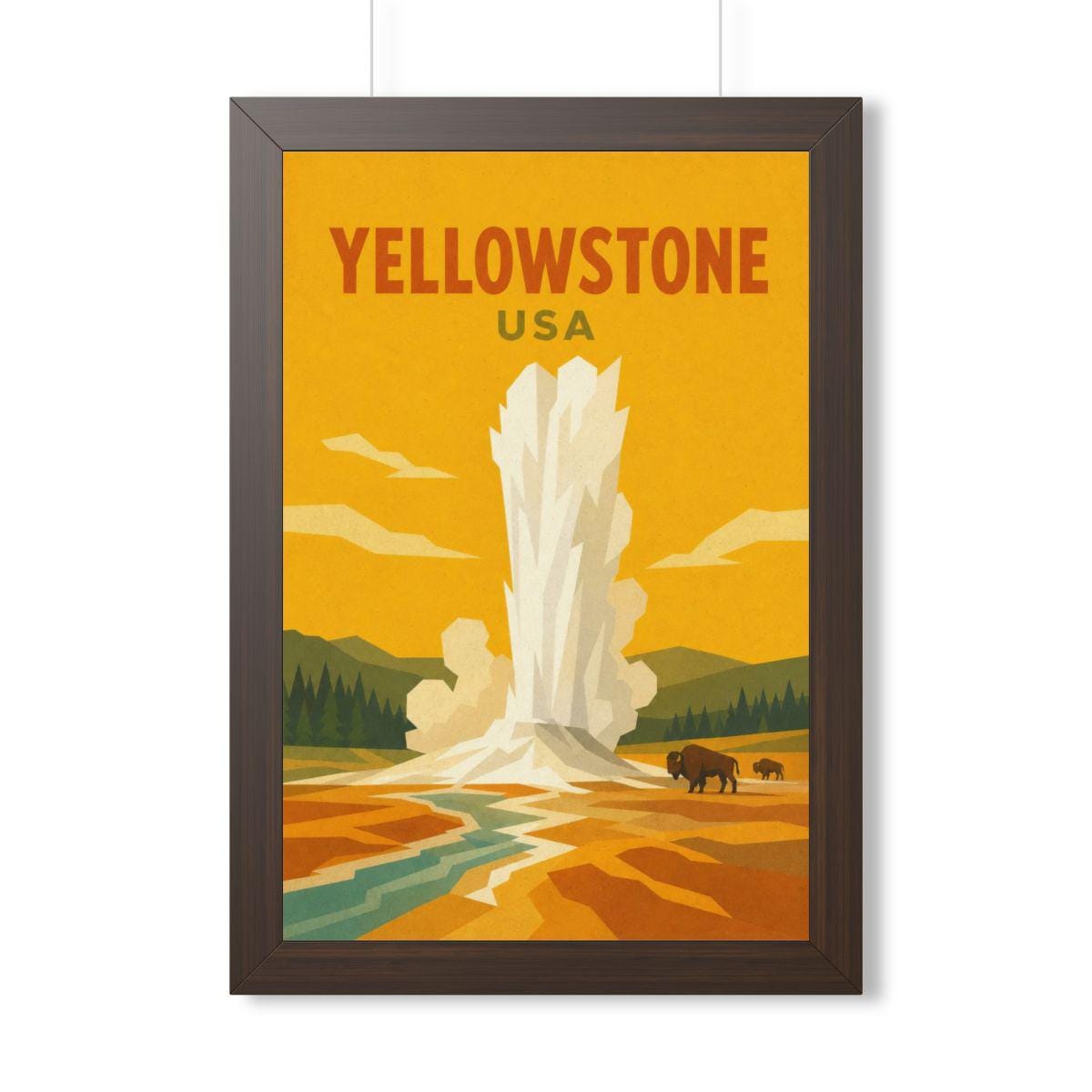 Yellowstone United States Framed Poster | Vintage Travel Wall Art | Black Walnut White Frame | 16x24 20x30