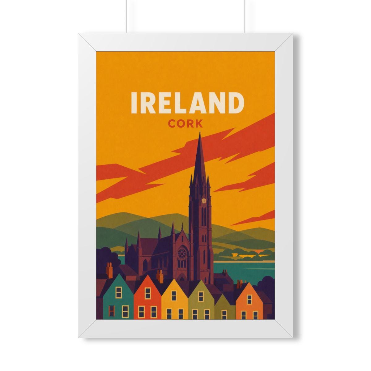 Cork Ireland Framed Poster | Vintage Travel Wall Art | Black Walnut White Frame | 16x24 20x30