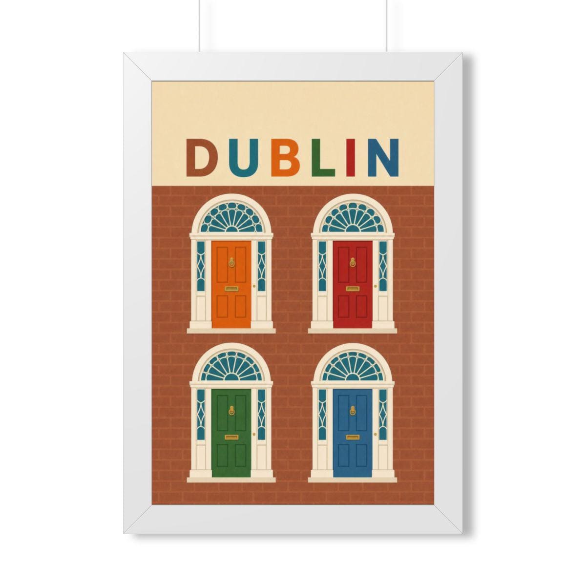 Dublin Georgian Doors Ireland Framed Poster | Vintage Travel Wall Art | Black Walnut White Frame | 16x24 20x30
