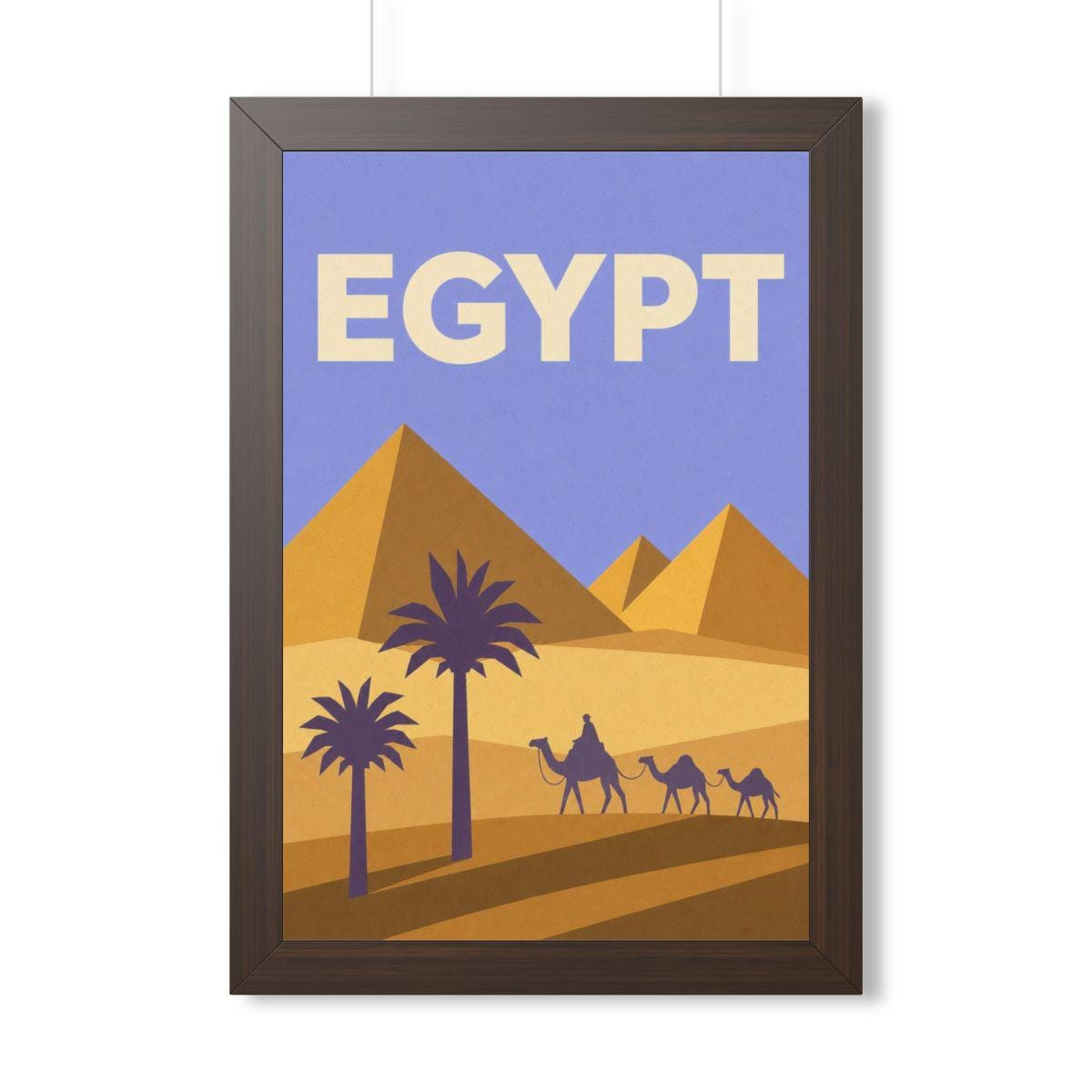 Egypt Pyramids Egypt Framed Poster | Vintage Travel Wall Art | Black Walnut White Frame | 16x24 20x30