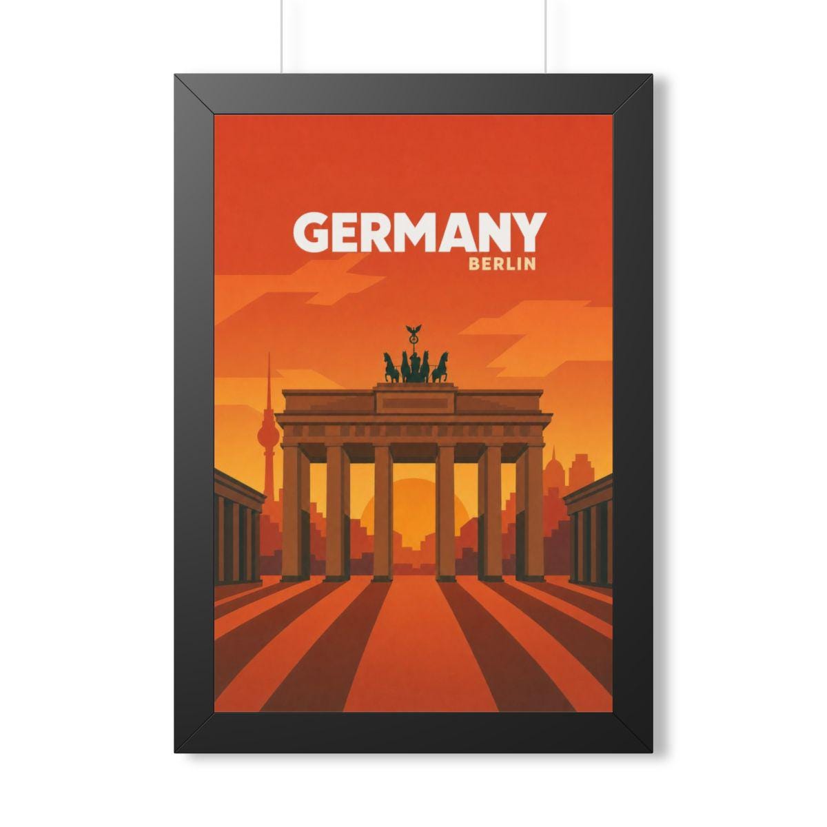 Berlin Germany Framed Poster | Vintage Travel Wall Art | Black Walnut White Frame | 16x24 20x30
