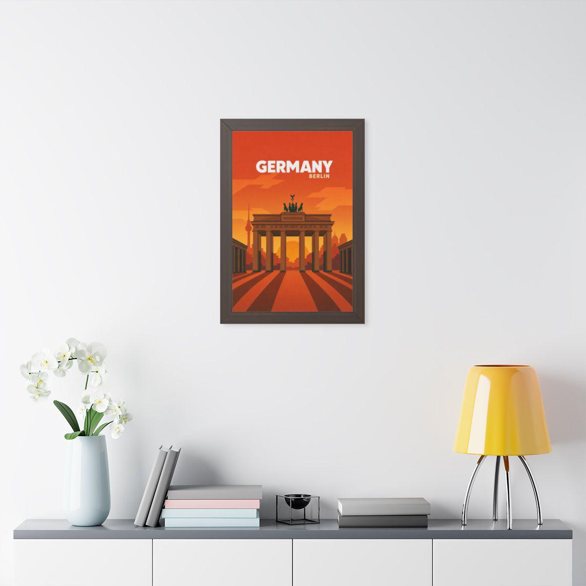 Berlin Germany Framed Poster | Vintage Travel Wall Art | Black Walnut White Frame | 16x24 20x30
