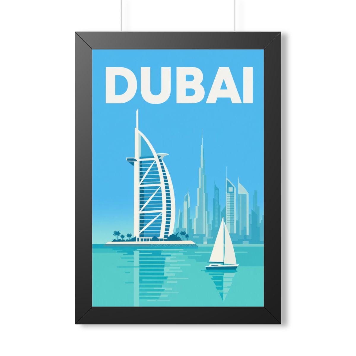 Dubai United Arab Emirates Framed Poster | Vintage Travel Wall Art | Black Walnut White Frame | 16x24 20x30