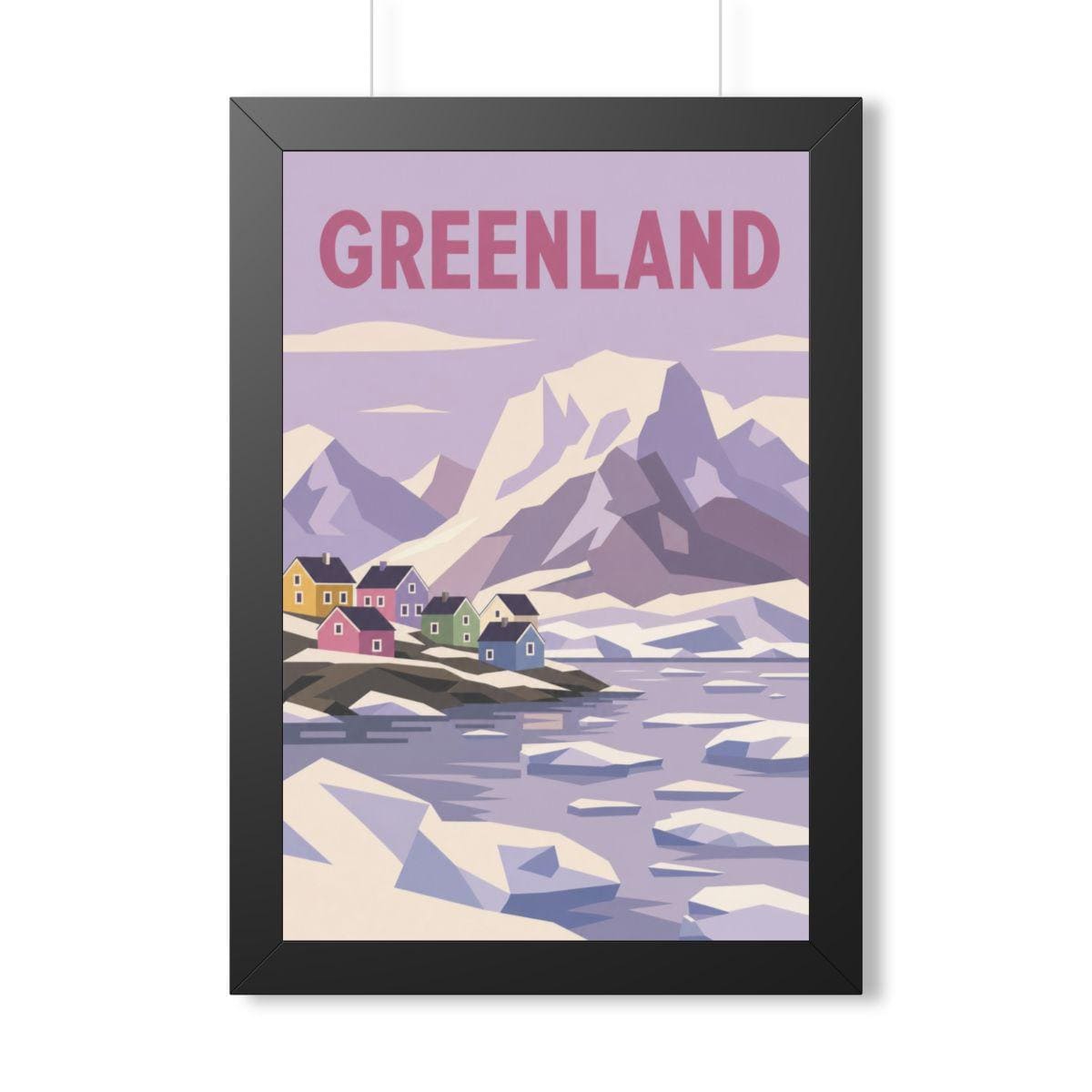 Greenland Village Greenland Framed Poster | Vintage Travel Wall Art | Black Walnut White Frame | 16x24 20x30