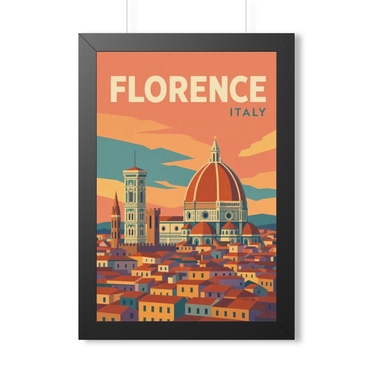 Florence Italy Framed Poster | Vintage Travel Wall Art | Black Walnut White Frame | 16x24 20x30
