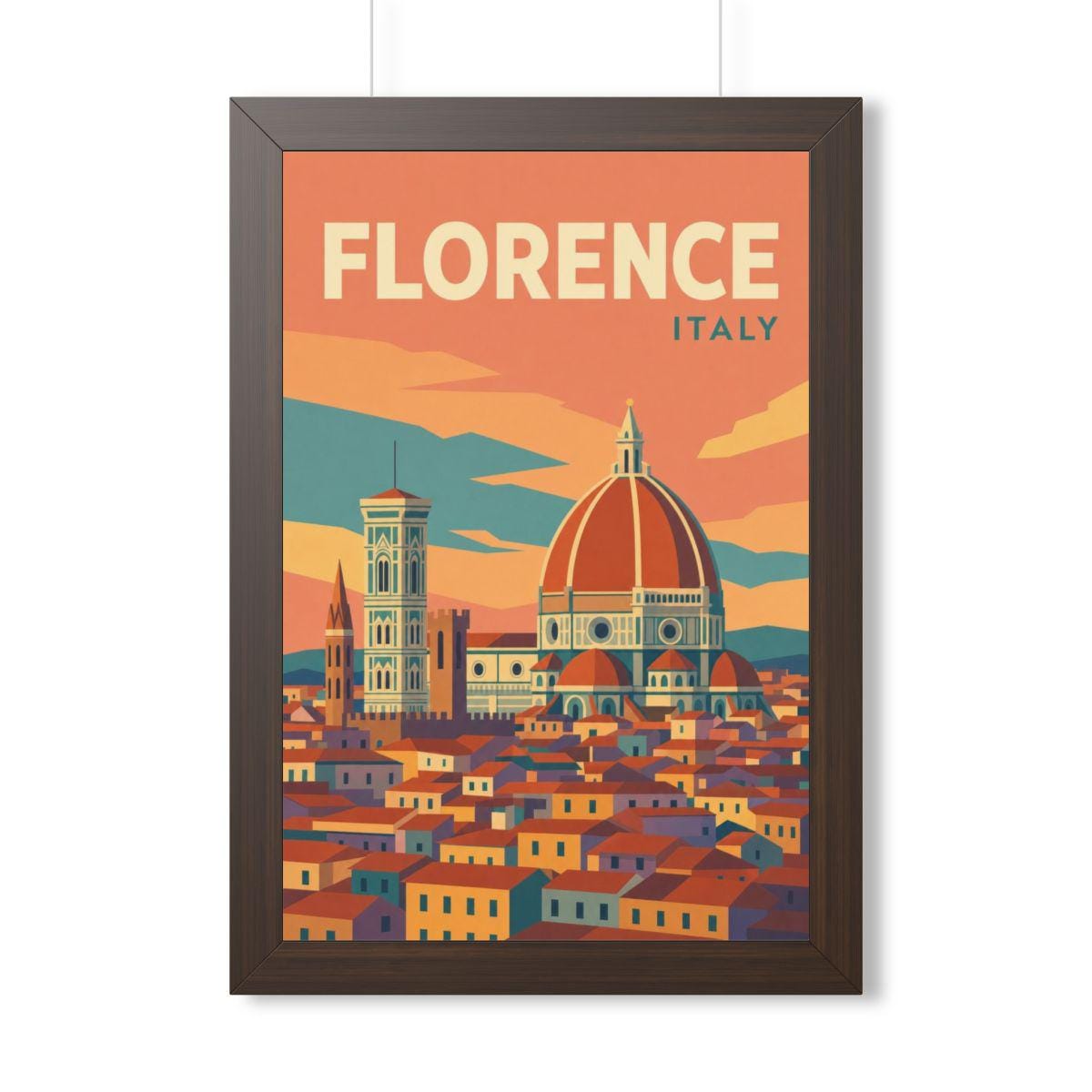 Florence Italy Framed Poster | Vintage Travel Wall Art | Black Walnut White Frame | 16x24 20x30