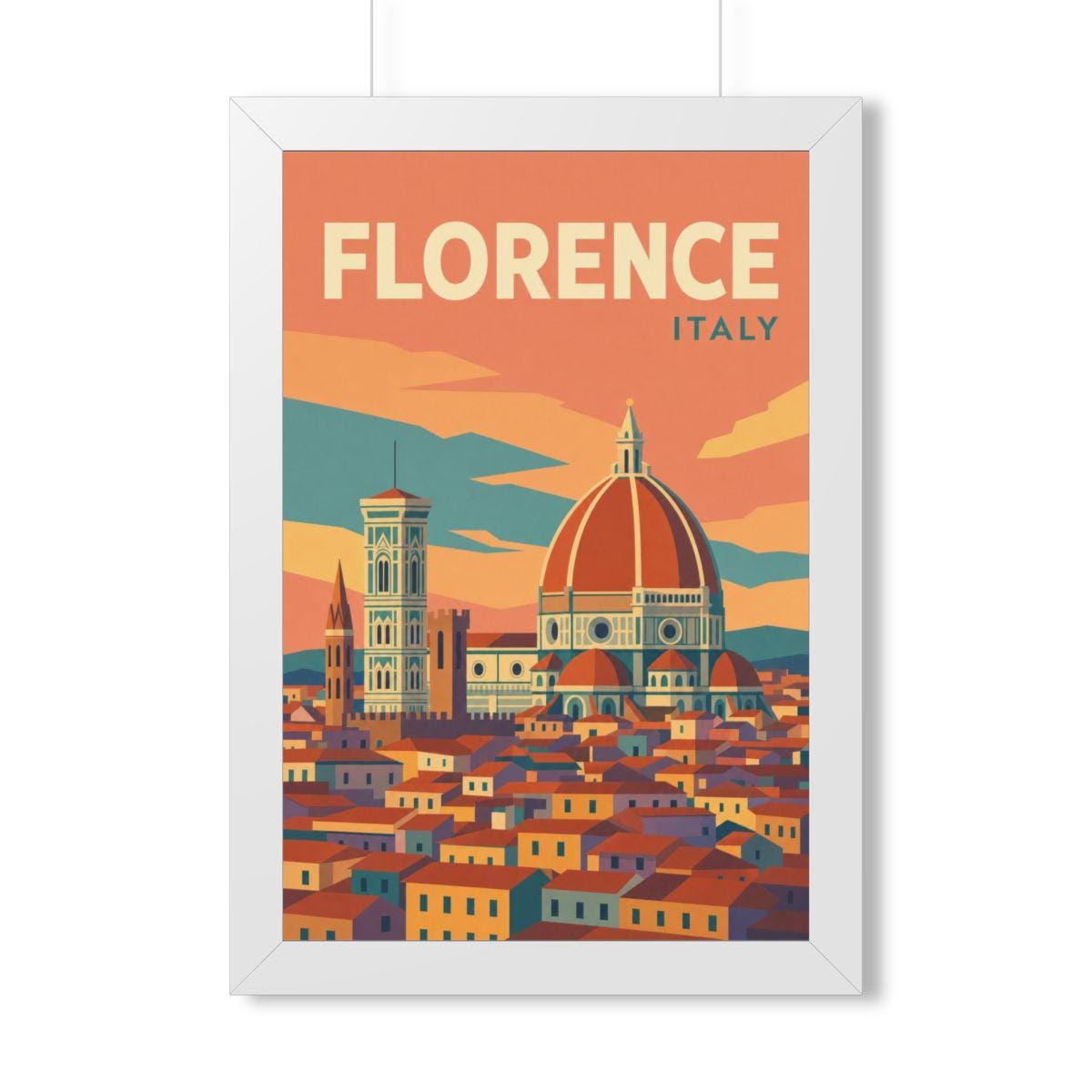 Florence Italy Framed Poster | Vintage Travel Wall Art | Black Walnut White Frame | 16x24 20x30