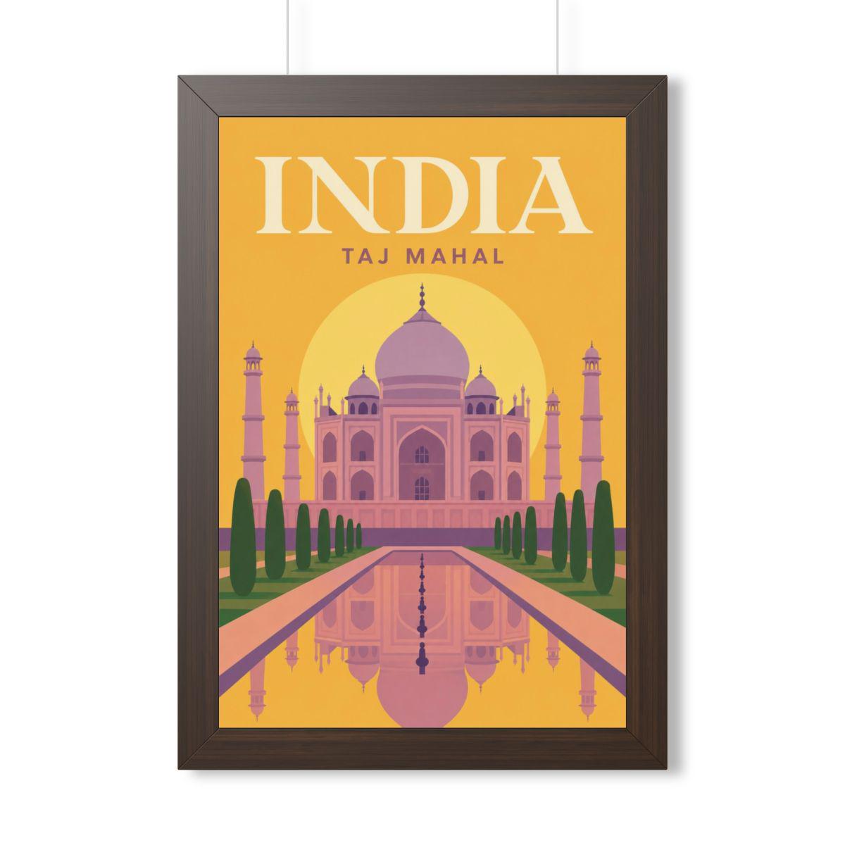Taj Mahal India Framed Poster | Vintage Travel Wall Art | Black Walnut White Frame | 16x24 20x30