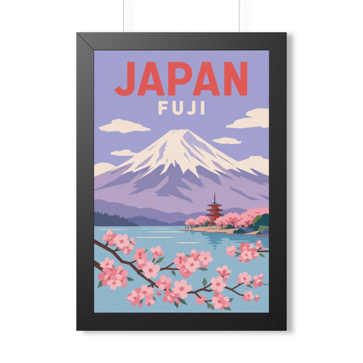 Mount Fuji Japan Framed Poster | Vintage Travel Wall Art | Black Walnut White Frame | 16x24 20x30