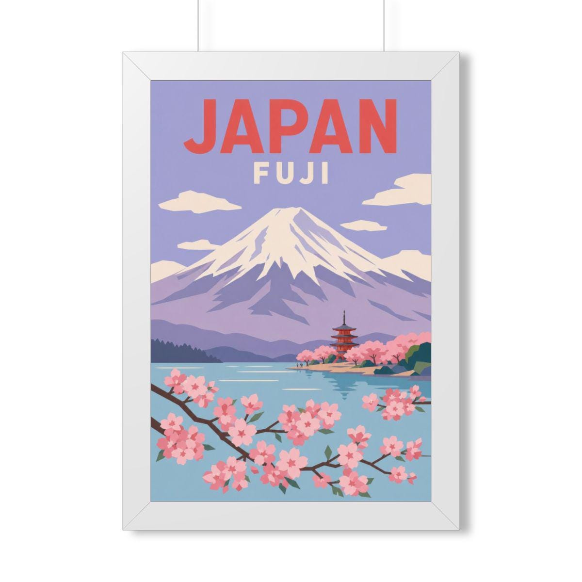 Mount Fuji Japan Framed Poster | Vintage Travel Wall Art | Black Walnut White Frame | 16x24 20x30