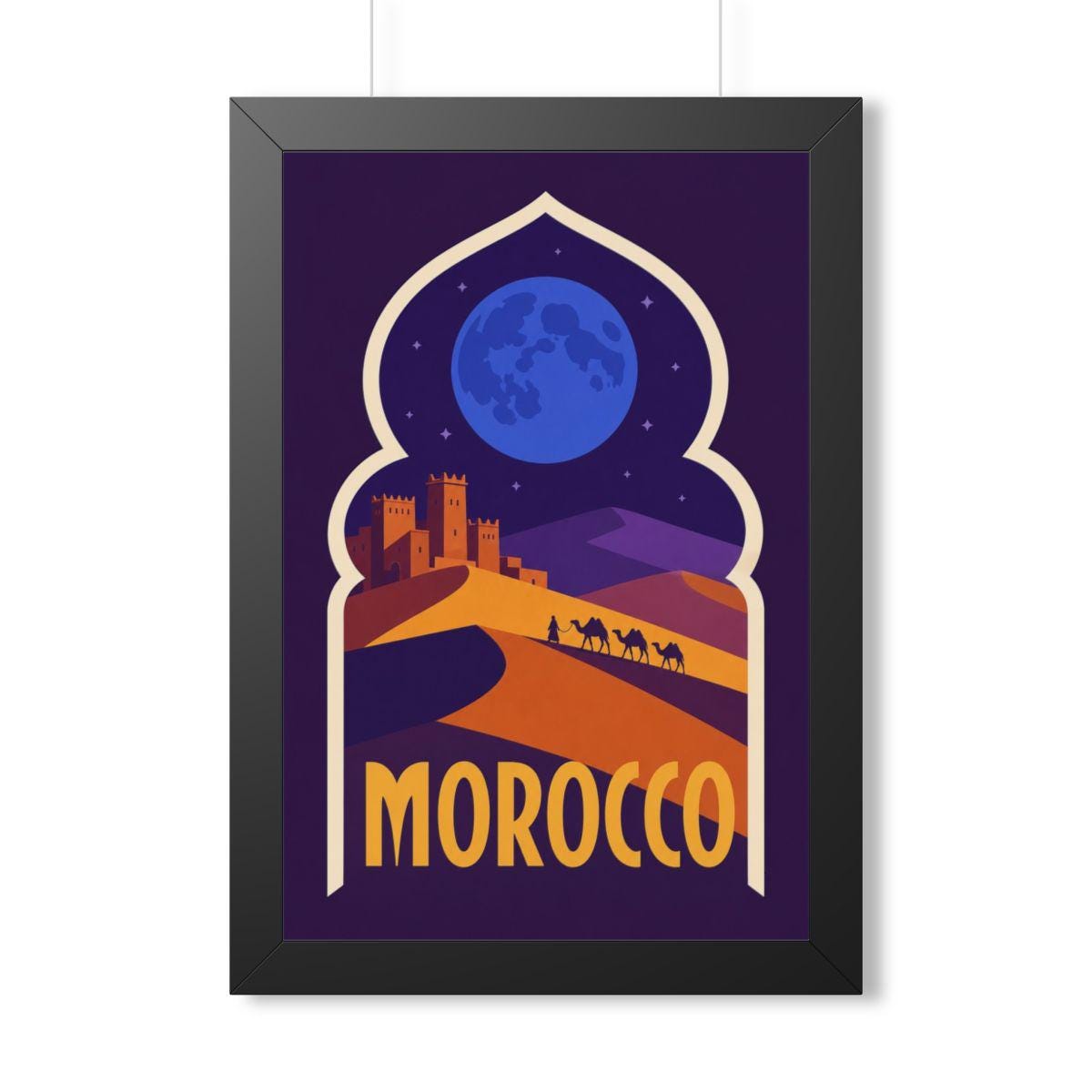 Morocco Desert Night Morocco Framed Poster | Vintage Travel Wall Art | Black Walnut White Frame | 16x24 20x30