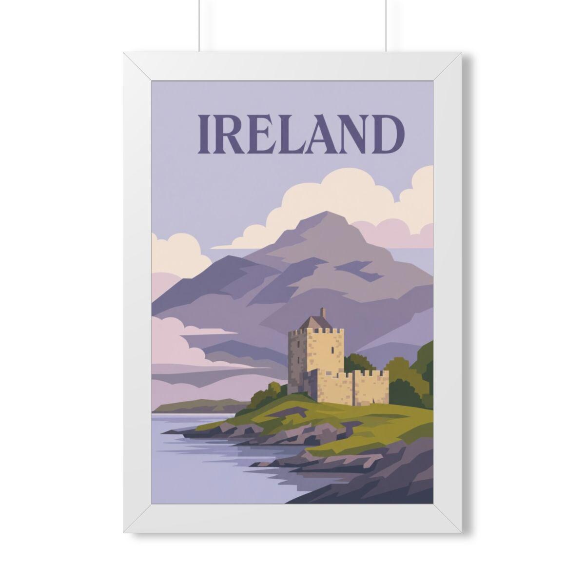 Ireland Castle Ireland Framed Poster | Vintage Travel Wall Art | Black Walnut White Frame | 16x24 20x30