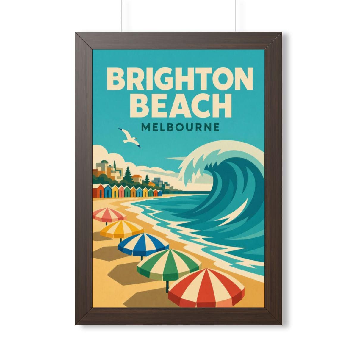 Brighton Beach Melbourne Australia Framed Poster | Vintage Travel Wall Art | Black Walnut White Frame | 16x24 20x30