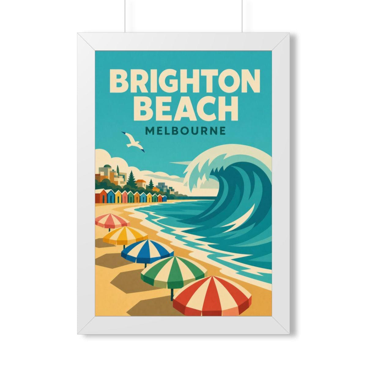 Brighton Beach Melbourne Australia Framed Poster | Vintage Travel Wall Art | Black Walnut White Frame | 16x24 20x30