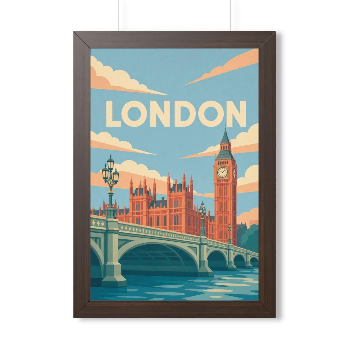 London Westminster United Kingdom Framed Poster | Vintage Travel Wall Art | Black Walnut White Frame | 16x24 20x30