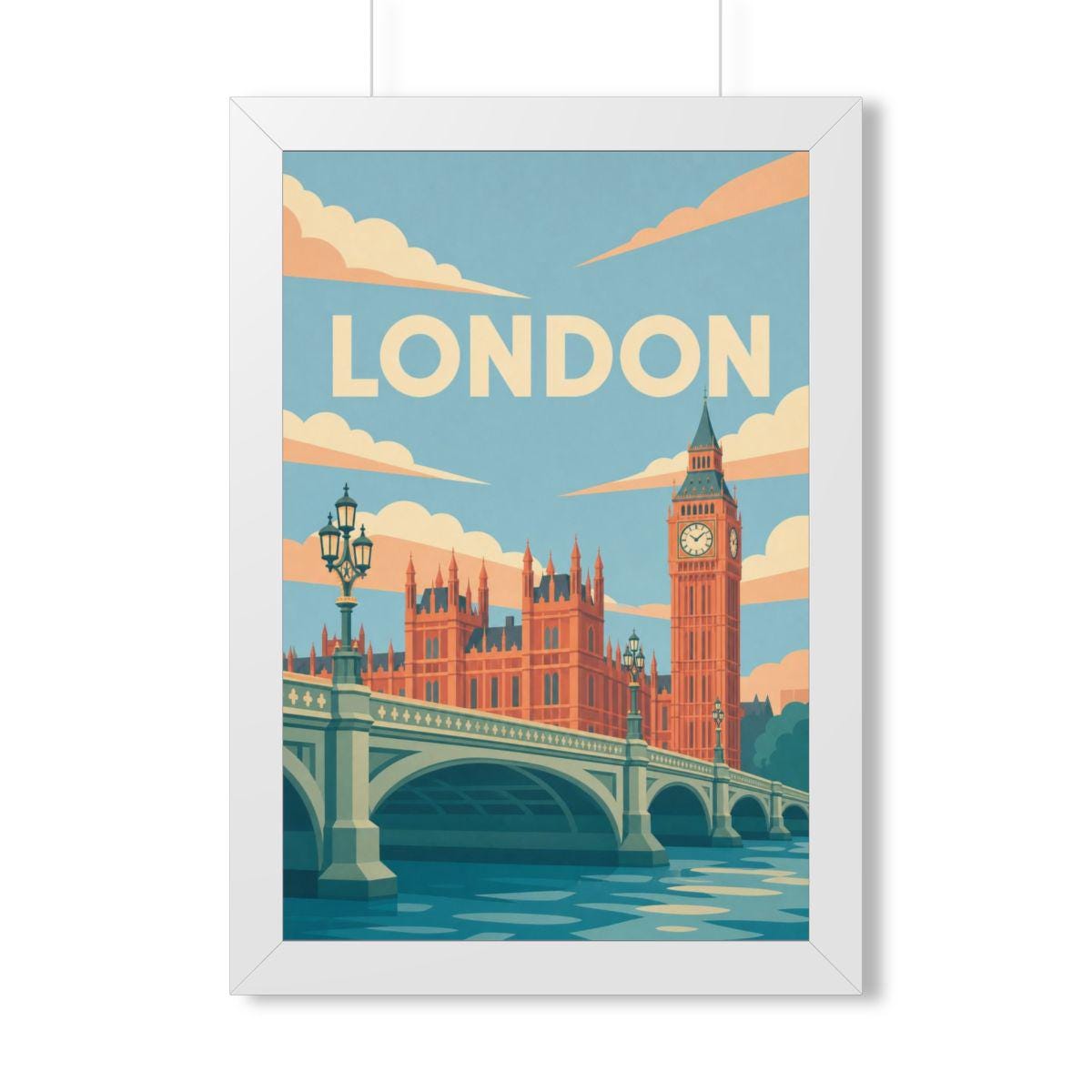 London Westminster United Kingdom Framed Poster | Vintage Travel Wall Art | Black Walnut White Frame | 16x24 20x30