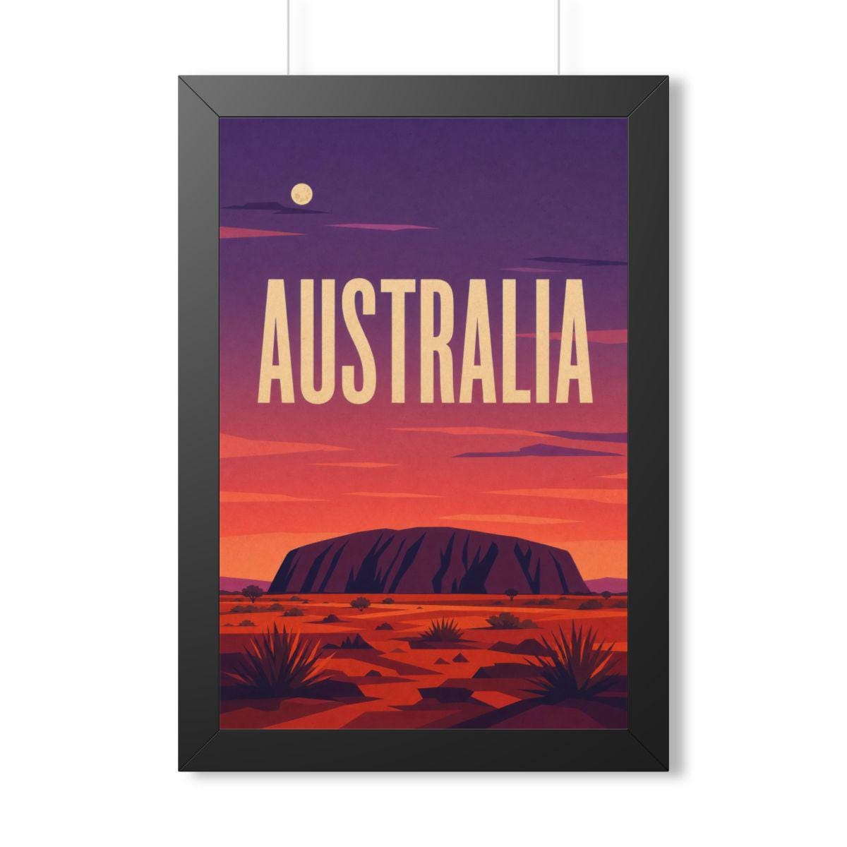 Uluru Australia Framed Poster | Vintage Travel Wall Art | Black Walnut White Frame | 16x24 20x30