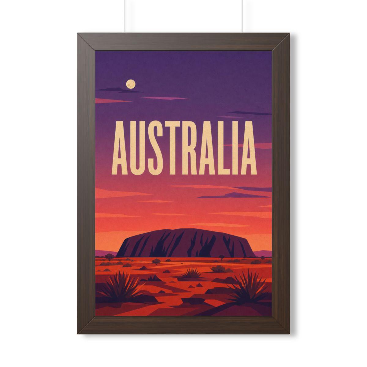 Uluru Australia Framed Poster | Vintage Travel Wall Art | Black Walnut White Frame | 16x24 20x30