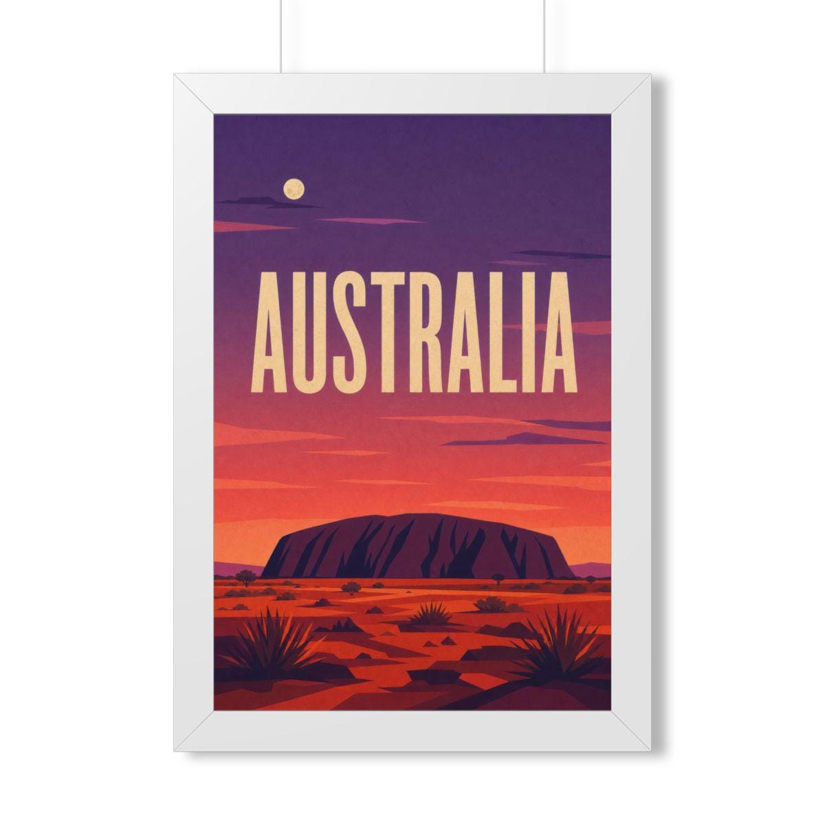 Uluru Australia Framed Poster | Vintage Travel Wall Art | Black Walnut White Frame | 16x24 20x30