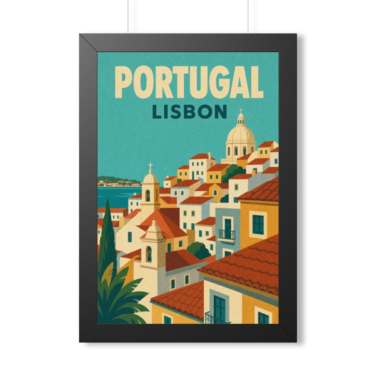 Lisbon Portugal Framed Poster | Vintage Travel Wall Art | Black Walnut White Frame | 16x24 20x30