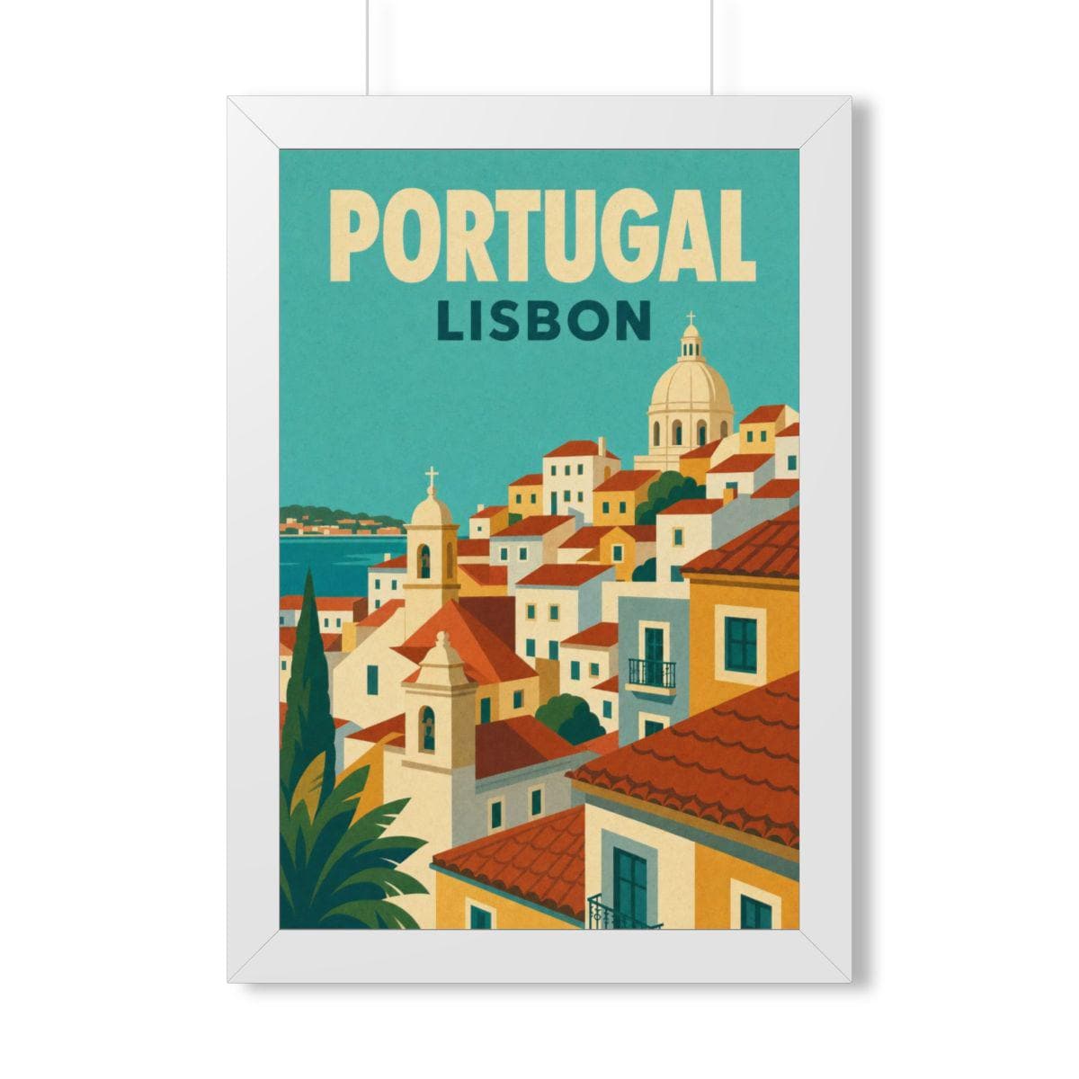 Lisbon Portugal Framed Poster | Vintage Travel Wall Art | Black Walnut White Frame | 16x24 20x30