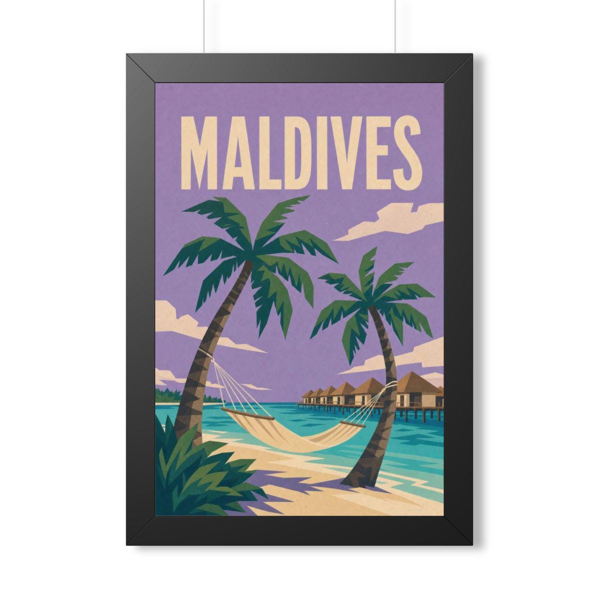 Maldives Beach Maldives Framed Poster | Vintage Travel Wall Art | Black Walnut White Frame | 16x24 20x30