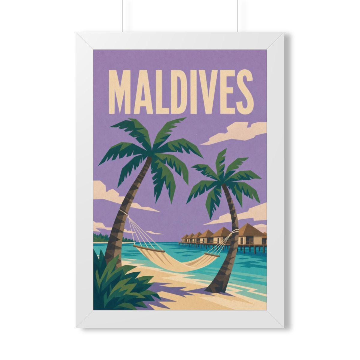 Maldives Beach Maldives Framed Poster | Vintage Travel Wall Art | Black Walnut White Frame | 16x24 20x30