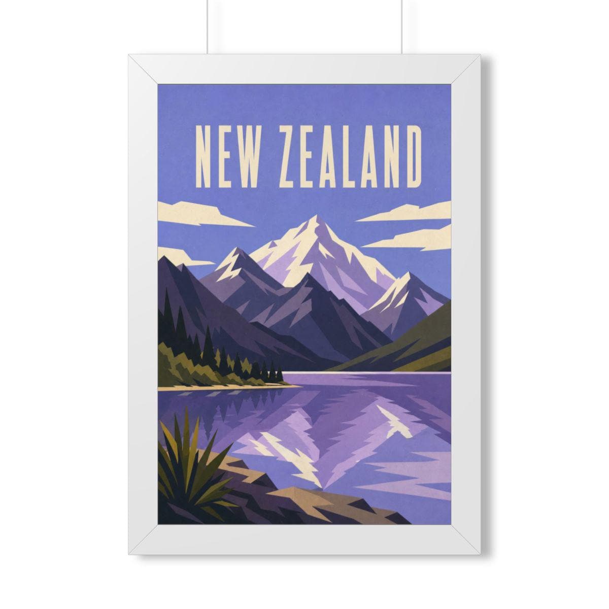 New Zealand Alps New Zealand Framed Poster | Vintage Travel Wall Art | Black Walnut White Frame | 16x24 20x30