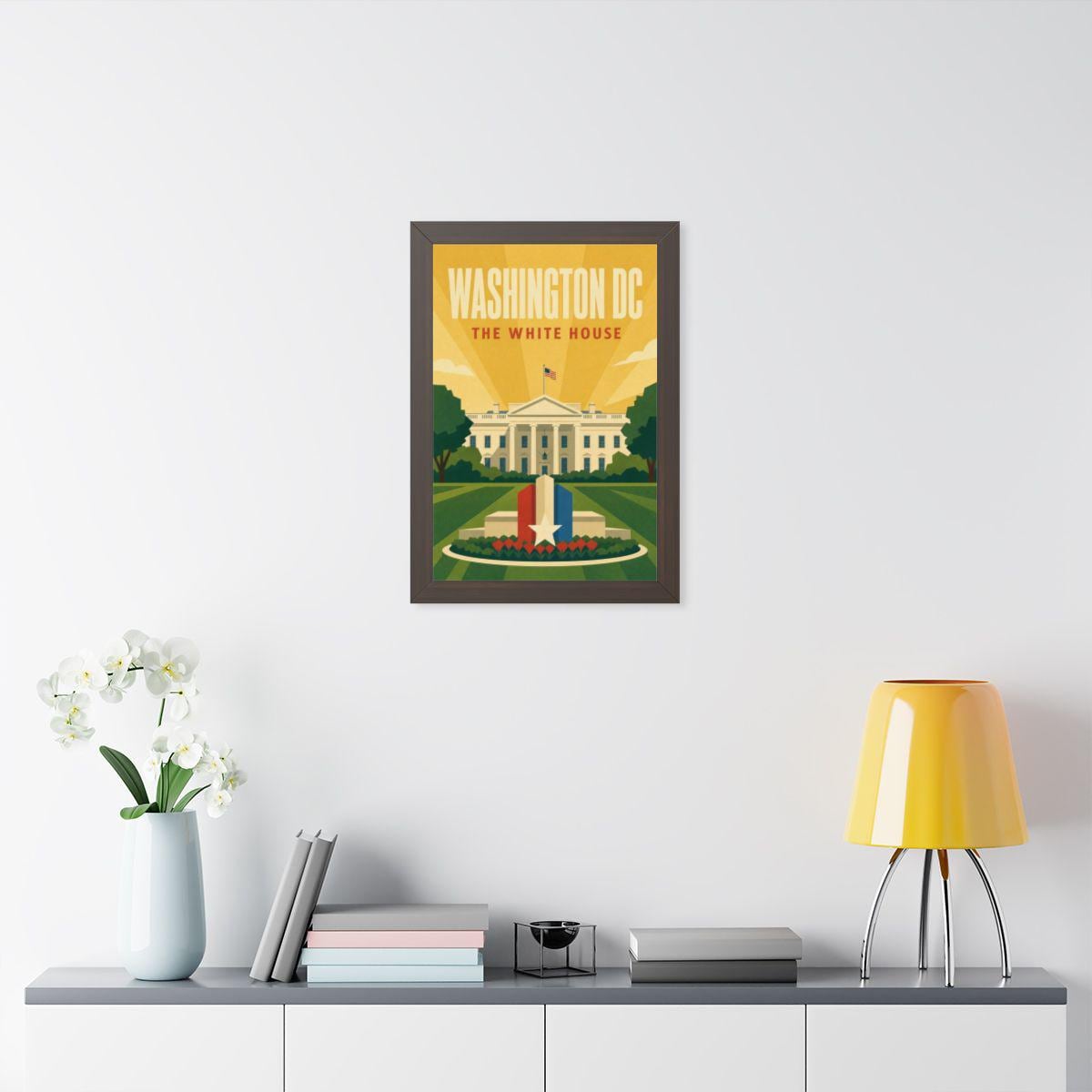 Washington DC White House United States Framed Poster | Vintage Travel Wall Art | Black Walnut White Frame | 16x24 20x30