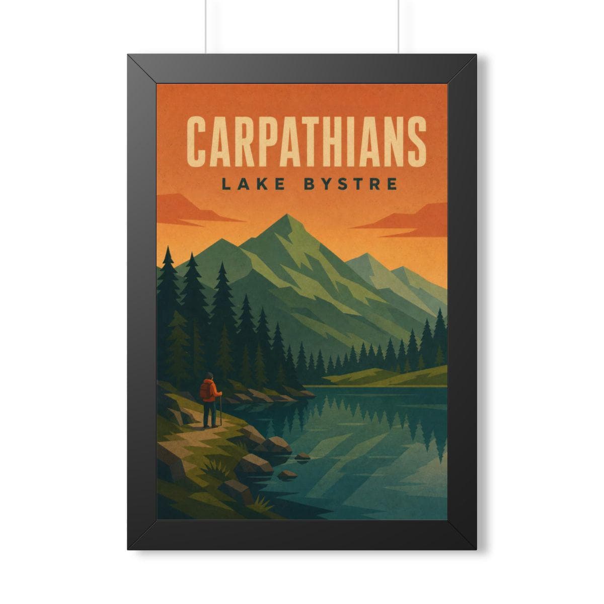 Carpathian Mountains Europe Framed Poster | Vintage Travel Wall Art | Black Walnut White Frame | 16x24 20x30