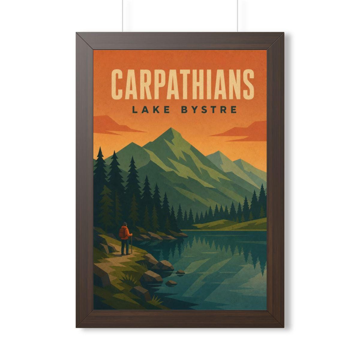 Carpathian Mountains Europe Framed Poster | Vintage Travel Wall Art | Black Walnut White Frame | 16x24 20x30