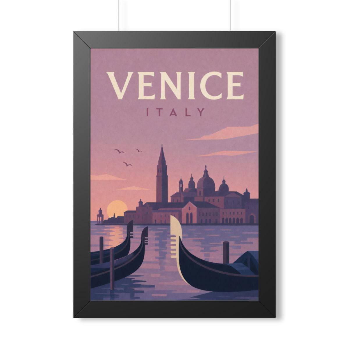 Venice Italy Framed Poster | Vintage Travel Wall Art | Black Walnut White Frame | 16x24 20x30