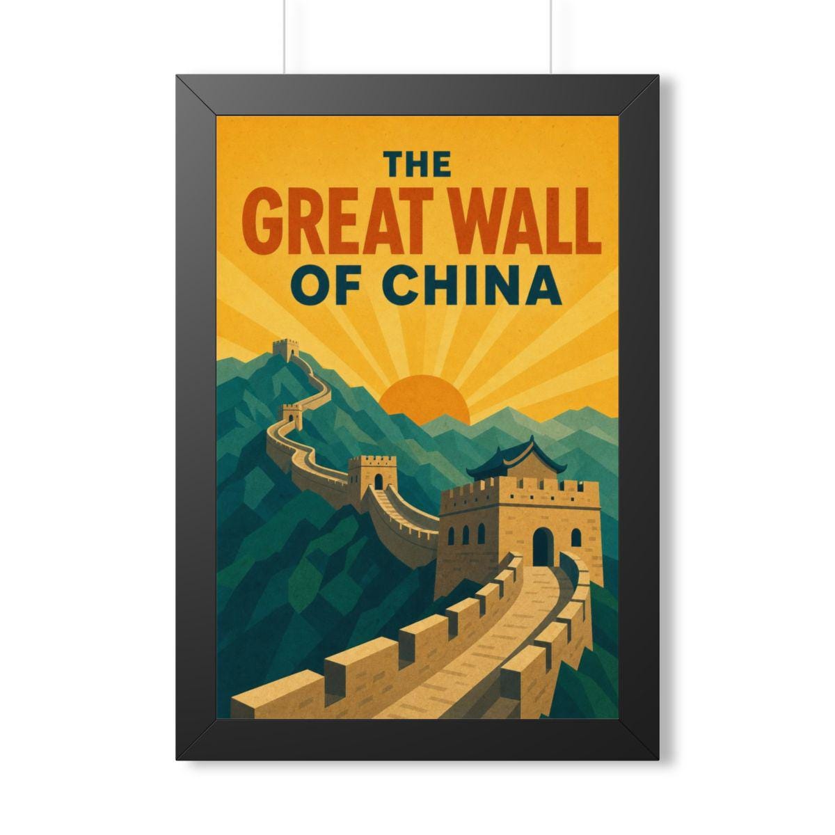 Great Wall of China China Framed Poster | Vintage Travel Wall Art | Black Walnut White Frame | 16x24 20x30