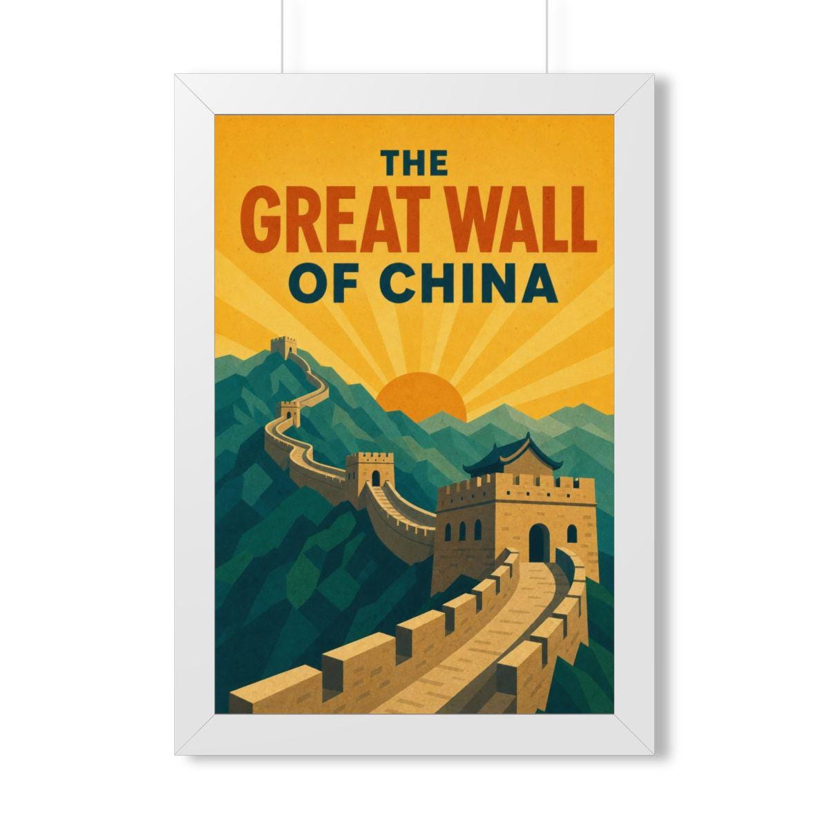 Great Wall of China China Framed Poster | Vintage Travel Wall Art | Black Walnut White Frame | 16x24 20x30