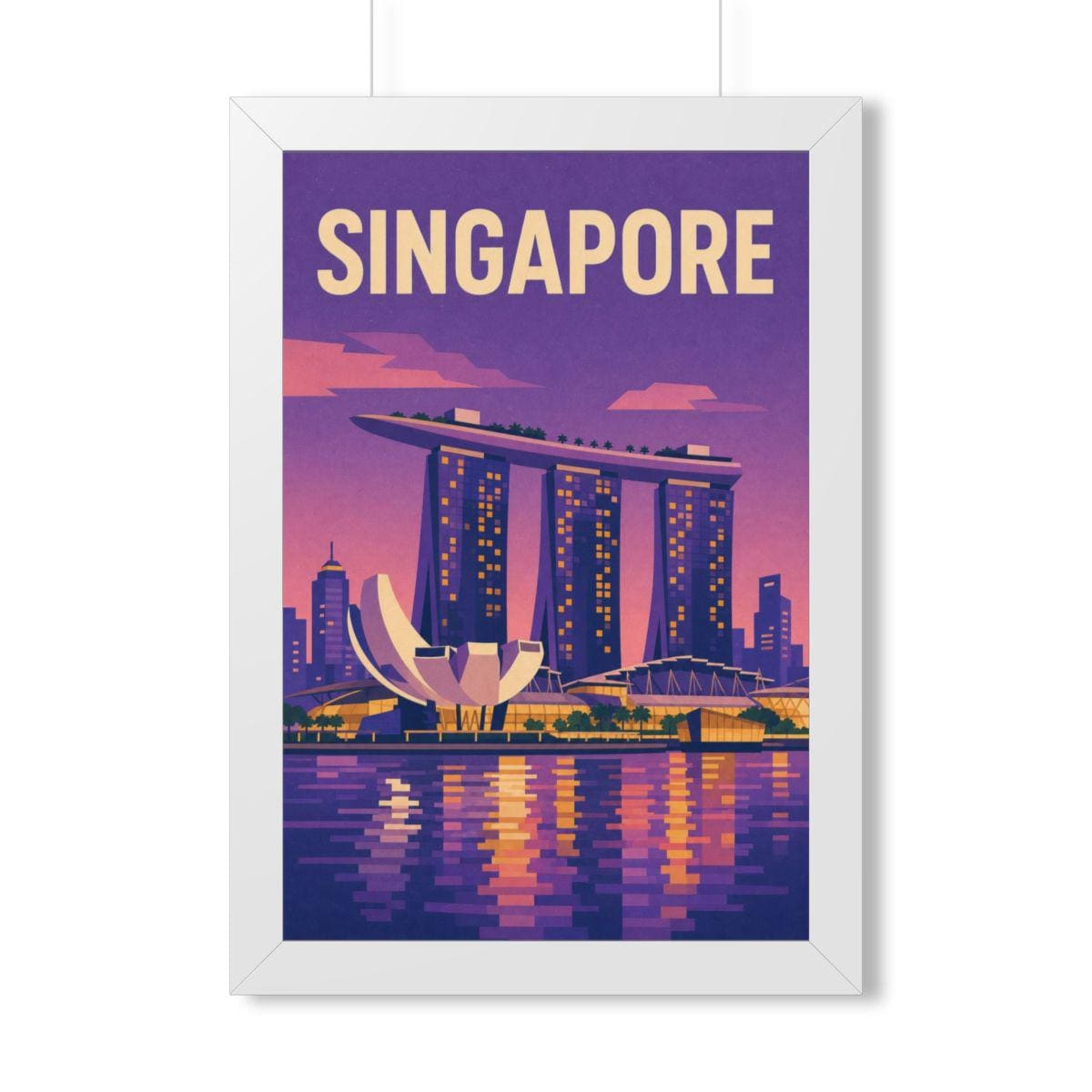 Singapore Marina Bay Singapore Framed Poster | Vintage Travel Wall Art | Black Walnut White Frame | 16x24 20x30