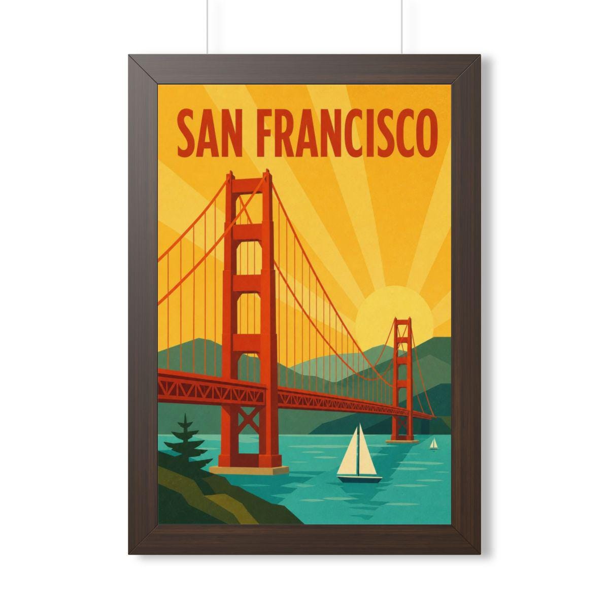San Francisco United States Framed Poster | Vintage Travel Wall Art | Black Walnut White Frame | 16x24 20x30