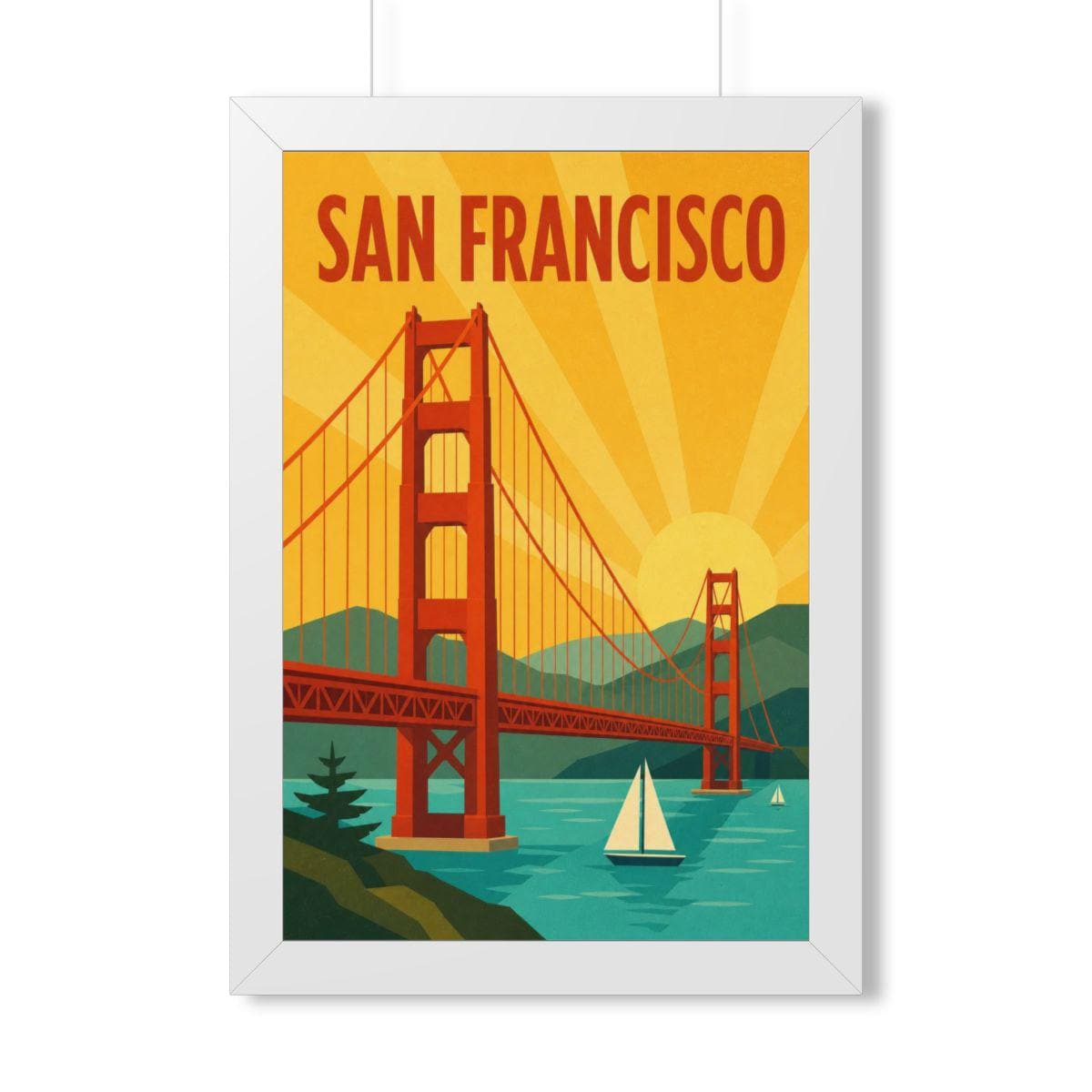 San Francisco United States Framed Poster | Vintage Travel Wall Art | Black Walnut White Frame | 16x24 20x30