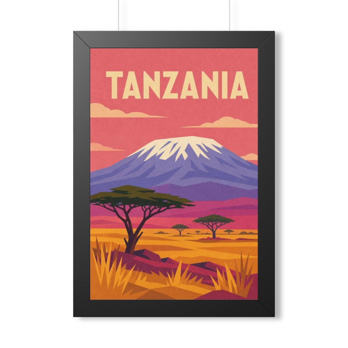 Tanzania Kilimanjaro Tanzania Framed Poster | Vintage Travel Wall Art | Black Walnut White Frame | 16x24 20x30