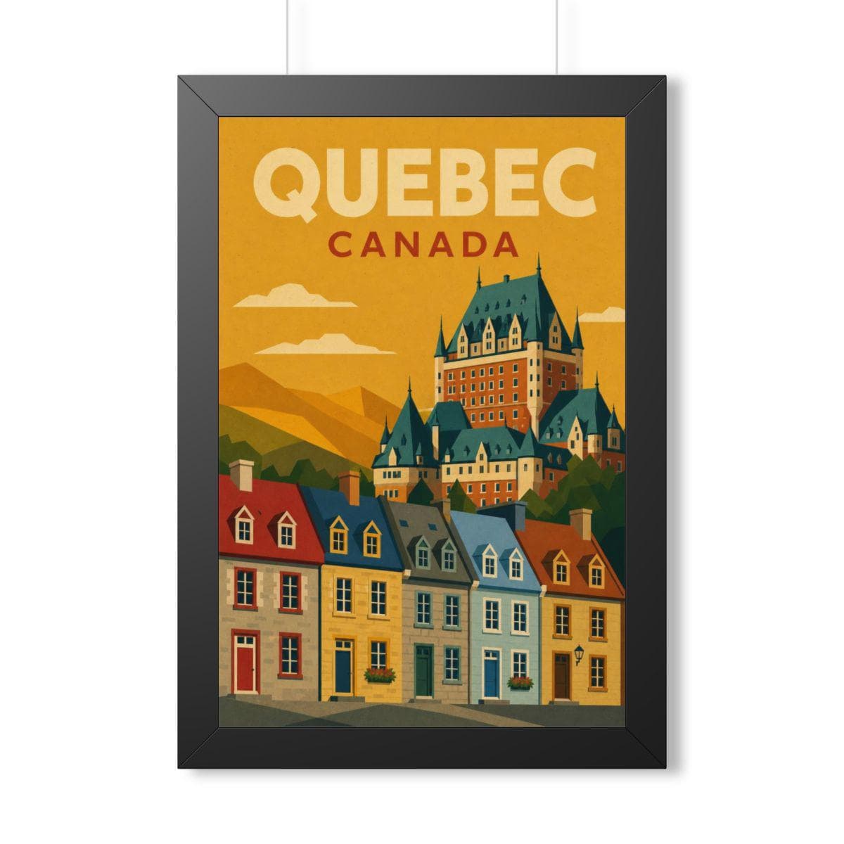 Québec City Canada Framed Poster | Vintage Travel Wall Art | Black Walnut White Frame | 16x24 20x30