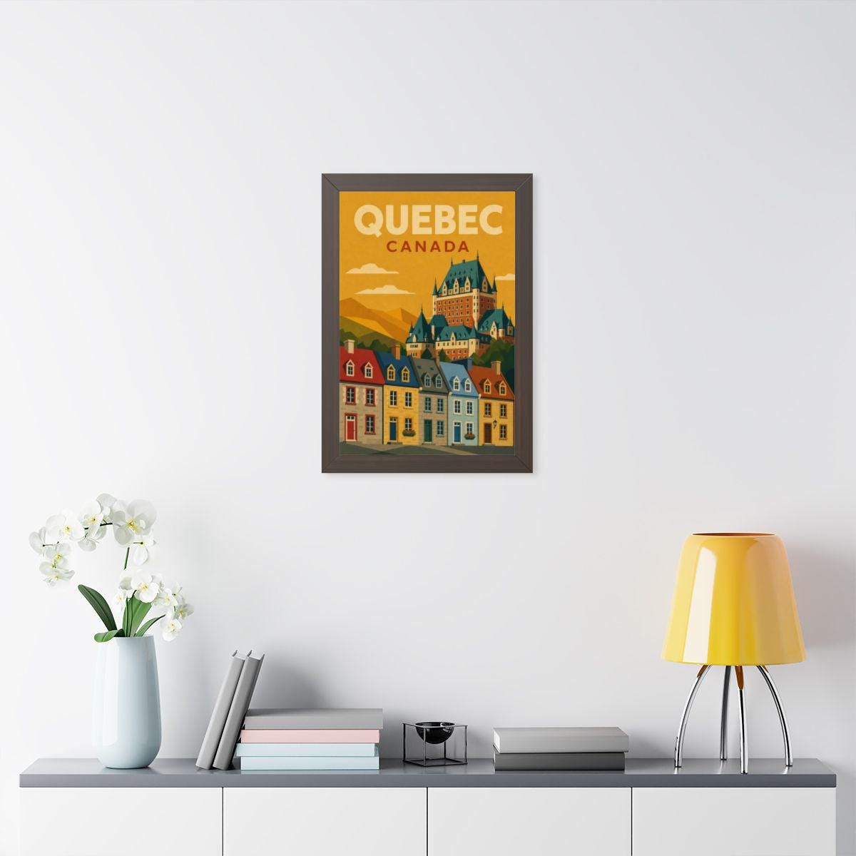 Québec City Canada Framed Poster | Vintage Travel Wall Art | Black Walnut White Frame | 16x24 20x30