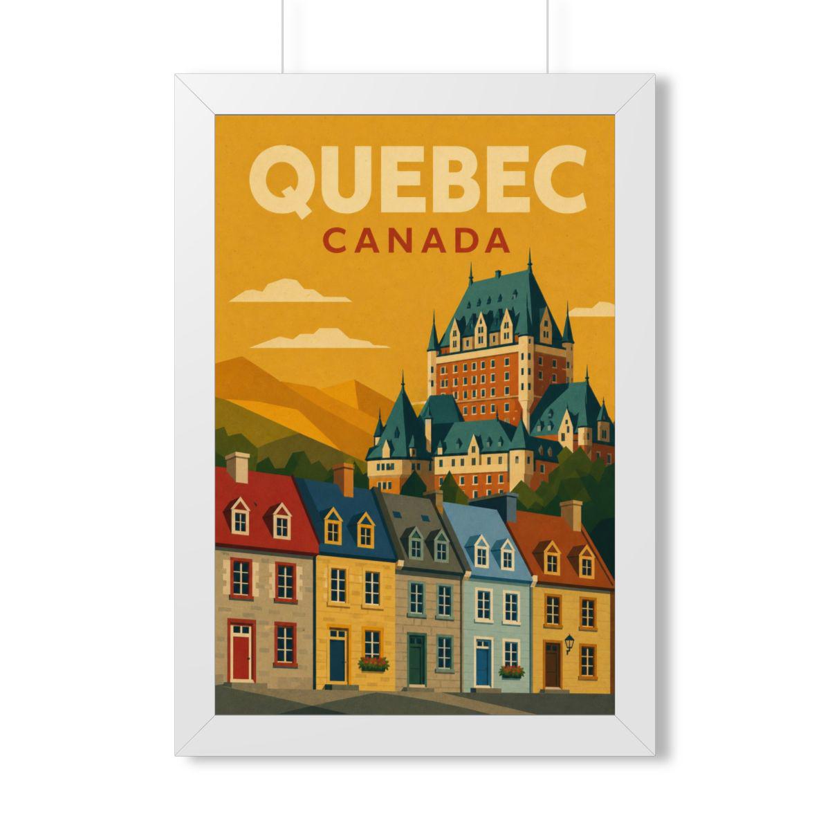 Québec City Canada Framed Poster | Vintage Travel Wall Art | Black Walnut White Frame | 16x24 20x30