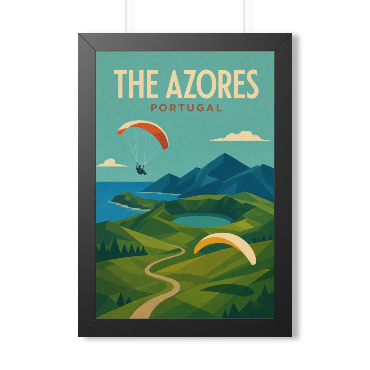 Azores Portugal Framed Poster | Vintage Travel Wall Art | Black Walnut White Frame | 16x24 20x30