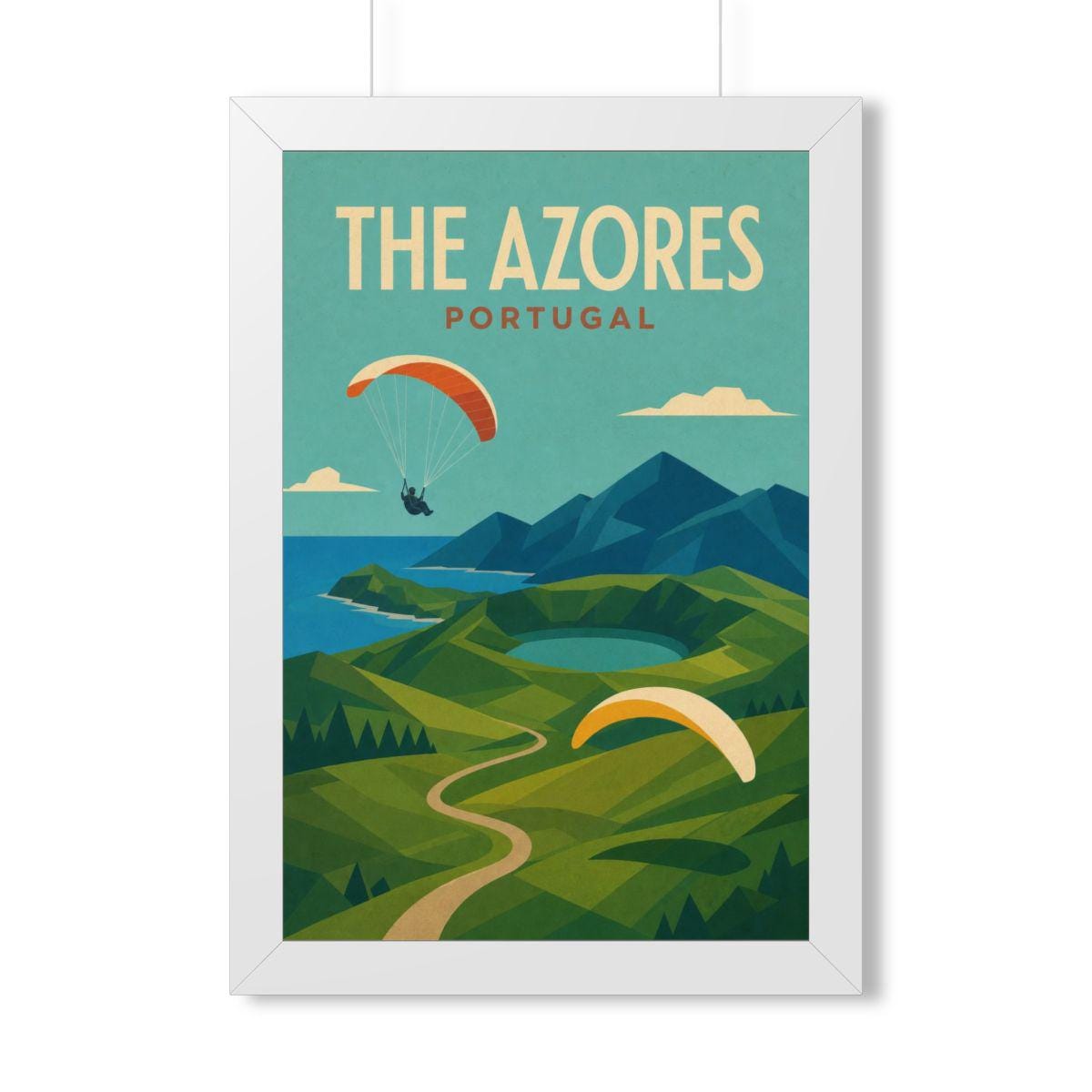 Azores Portugal Framed Poster | Vintage Travel Wall Art | Black Walnut White Frame | 16x24 20x30