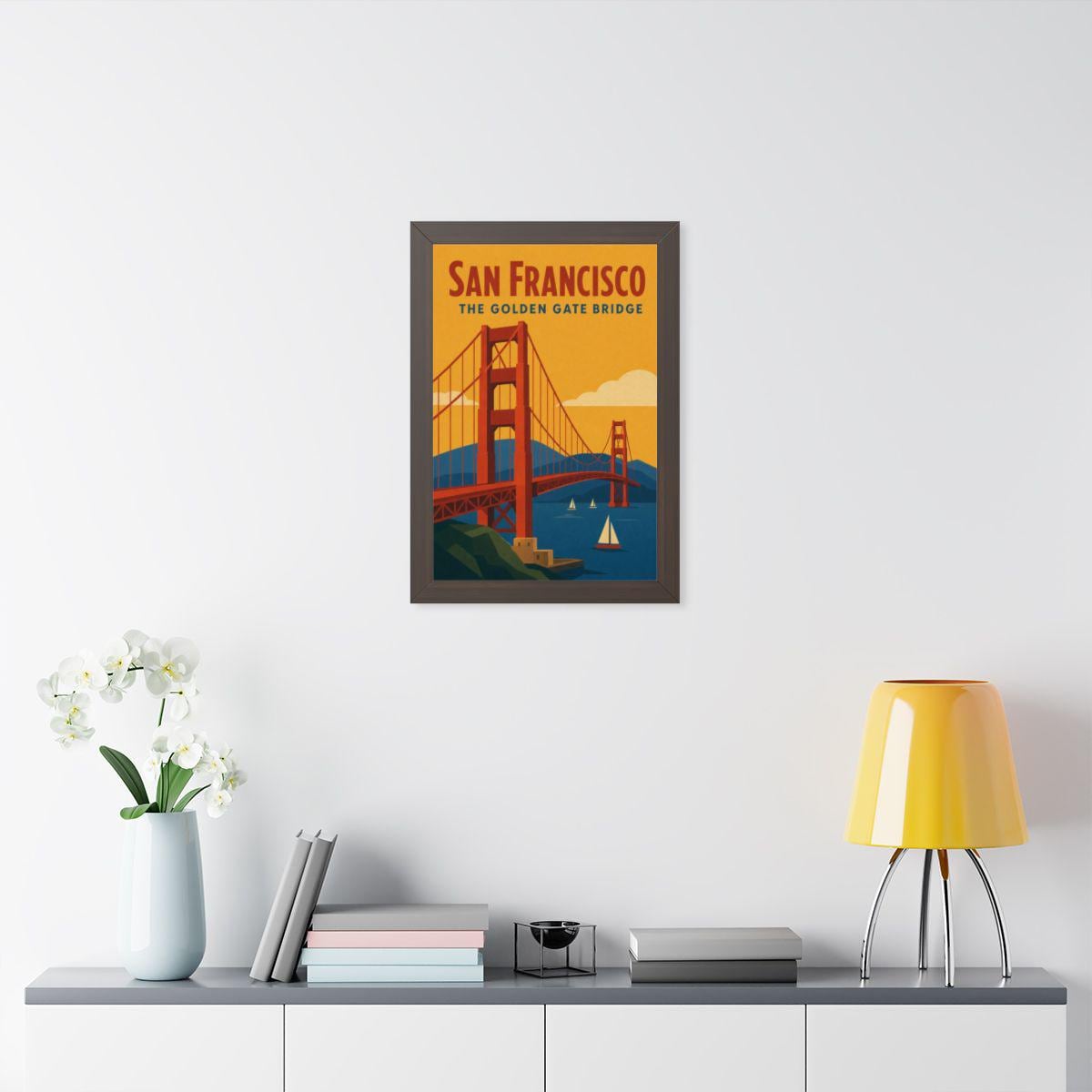 Golden Gate Bridge United States Framed Poster | Vintage Travel Wall Art | Black Walnut White Frame | 16x24 20x30