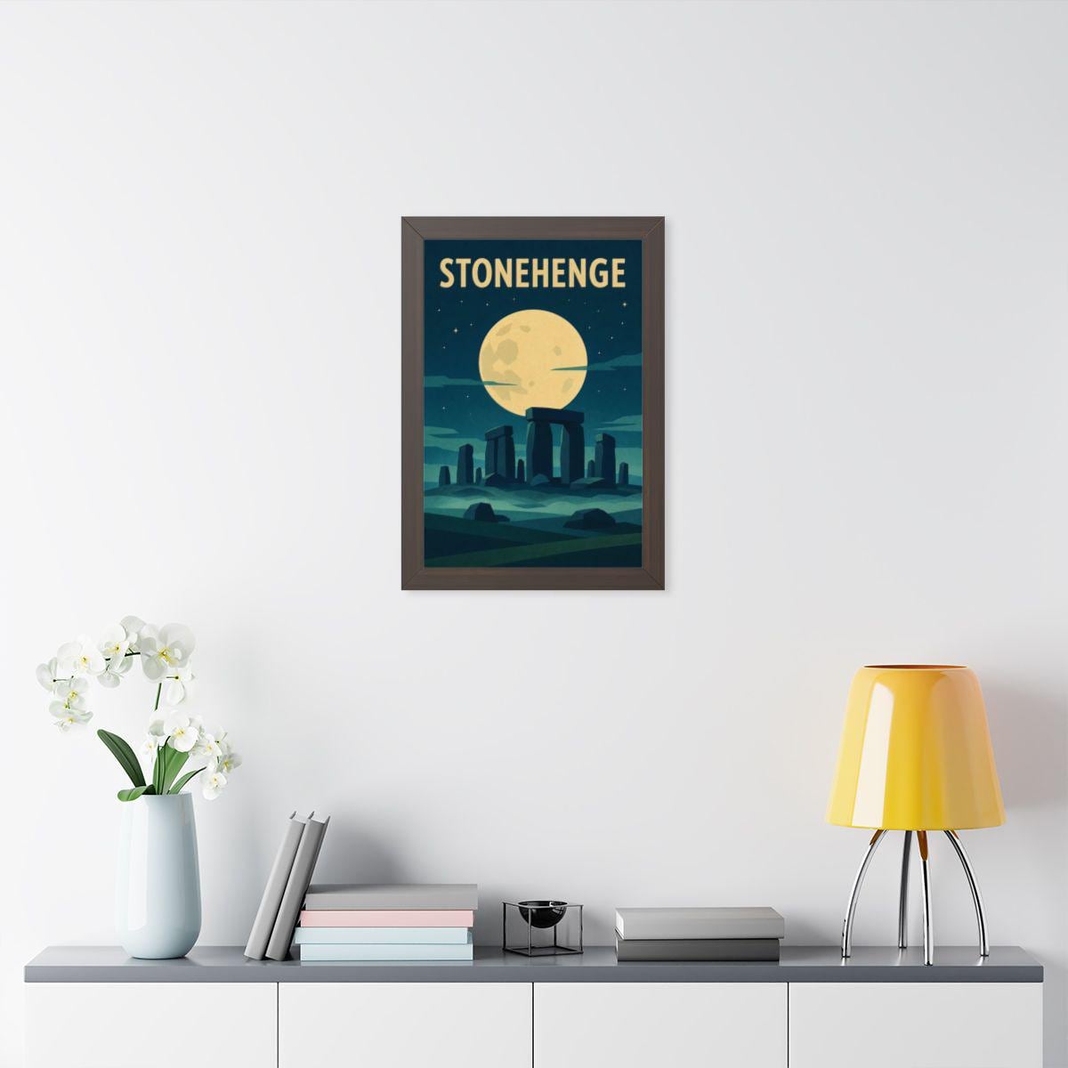 Stonehenge United Kingdom Framed Poster | Vintage Travel Wall Art | Black Walnut White Frame | 16x24 20x30
